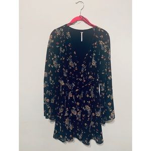 Free People Black Floral Bell Sleeved Dress
